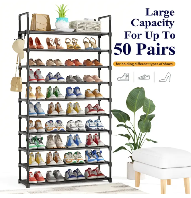 Adjustable 3-10 Tier Shoe Rack Organizer with Side Handles – Easy Assembly Storage Shelf for Closet, Entryway & Bedroom
