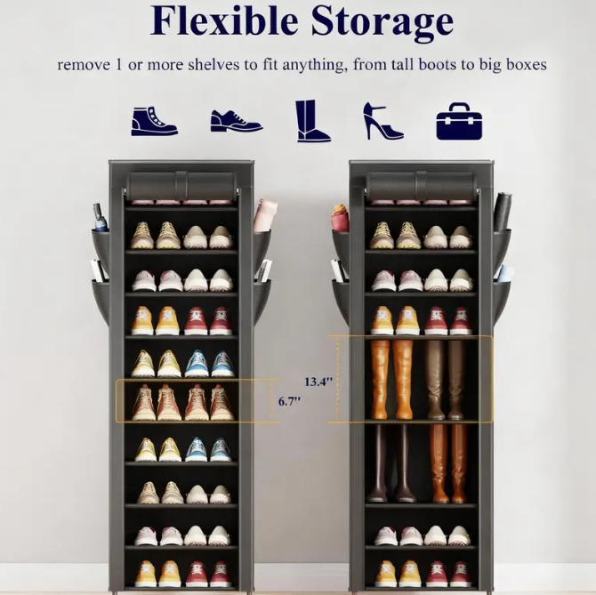 Adjustable 3-10 Tier Shoe Rack Organizer with Side Handles – Easy Assembly Storage Shelf for Closet, Entryway & Bedroom