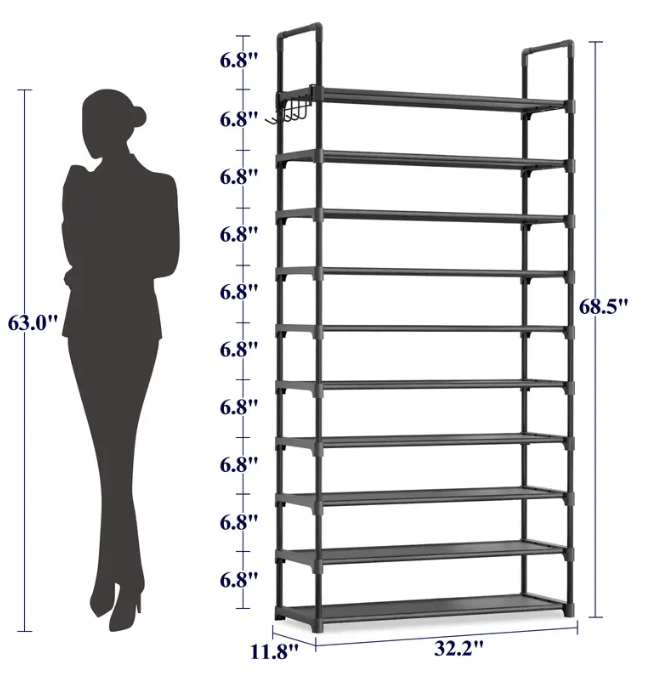 Adjustable 3-10 Tier Shoe Rack Organizer with Side Handles – Easy Assembly Storage Shelf for Closet, Entryway & Bedroom