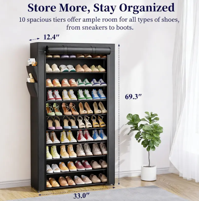 Adjustable 3-10 Tier Shoe Rack Organizer with Side Handles – Easy Assembly Storage Shelf for Closet, Entryway & Bedroom