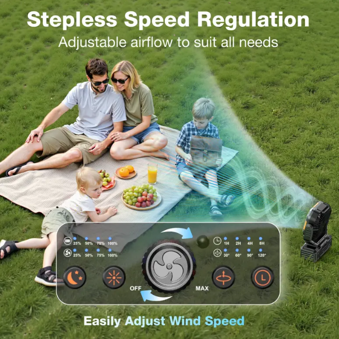 Portable Camping Fan 30000mAh | LED Light, Remote Control & 270° Rotation Oscillating Rechargeable Fan for Tent Outdoor Travel Home Office
